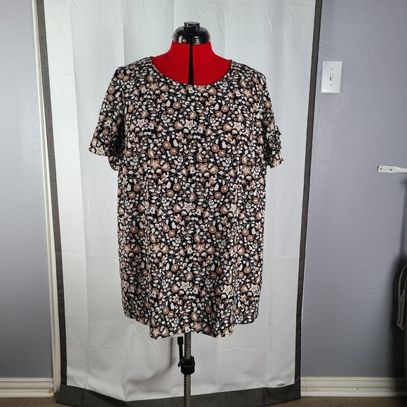 NWT Brown Floral Flutter Sleeve Blouse 20W - Picture 9 of 10